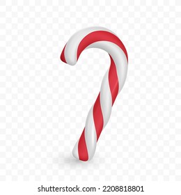 Christmas candy cane isolated on transparent background. Template for xmas or New Year greeting card. Vector illustration.