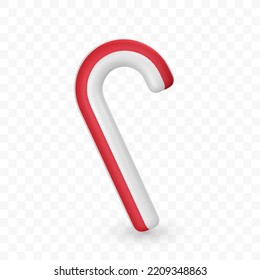 Christmas candy cane isolated on transparent background. Template for xmas or New Year greeting card. Vector illustration.