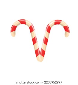Christmas candy cane isolated on white background. Vector illustration. Merry Xmas and Happy New Year sweet 3d icon for poster, banner.