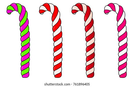 Christmas Candy Cane, isolated on white background. Set from Candy Cane painted in different colors. Sketch, design element. For the formulation of printed products, packages for sweets. Vector EPS 10
