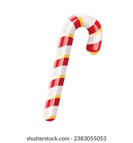 Christmas candy cane isolated. Christmas stick. Traditional xmas candy with red and white stripes. Santa caramel cane with striped pattern. Vector lollipop clip art isolated on white background.
