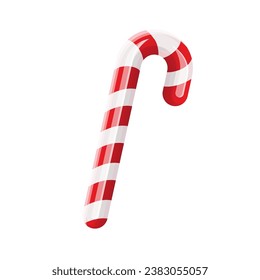 Christmas candy cane isolated. Christmas stick. Traditional xmas candy with red and white stripes. Santa caramel cane with striped pattern. Vector lollipop clip art isolated on white background.