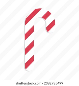 Christmas candy cane isolated vector flat style. White and red striped lollipop  