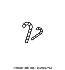 Christmas candy cane line icon in simple design on a white background