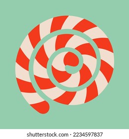 Christmas candy cane lollipop illustration. Striped spiral shape isolated on blue background. Cute xmas concept, holiday greetings. Great for Christmas and New Year party design.