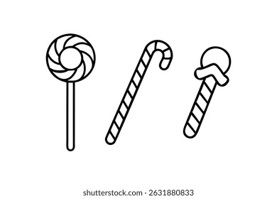 Christmas Candy Cane and Lollipop Line Art Vector Design