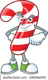 Christmas candy cane mascot cartoon style with Smirking face