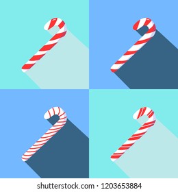 Christmas candy cane in modern flat style with shadows.