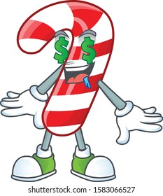 Christmas candy cane with Money eye cartoon character design