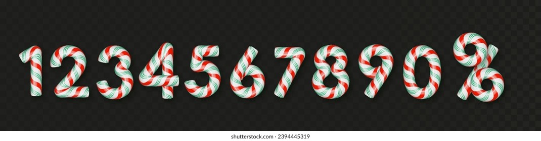 Christmas candy cane numbers with bright red, green and white stripes.