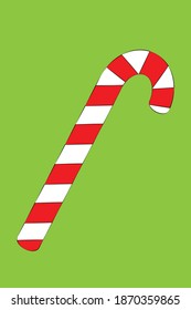 Christmas candy cane on a green background. Flat Vector Illustration.