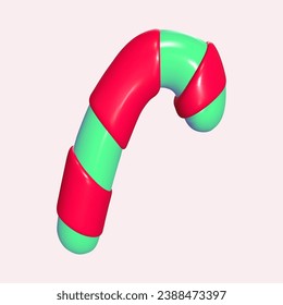 Christmas candy cane on a light background. Realistic 3d symbol design. Vector illustration. Eps 10