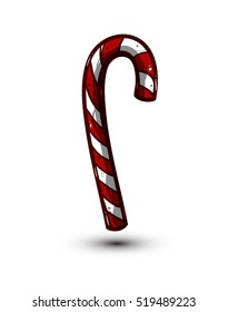 Christmas candy cane on a white background. Festive illustration. Striped candy on a white background.