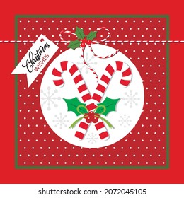 Christmas candy cane and ornaments for christmas card, gift bag or box design