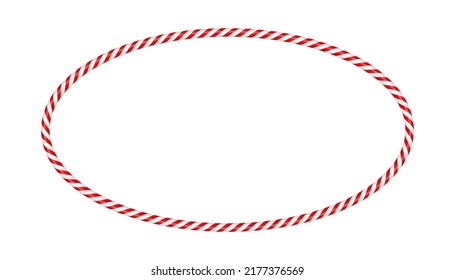 Christmas candy cane oval frame with red and white striped. Xmas border with striped candy lollipop pattern. Blank christmas and new year template. Vector illustration isolated on white background.