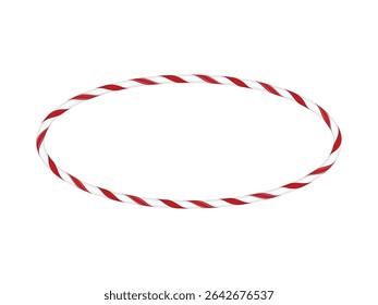 Natal cana de doces oval quadro com listras torcidas vermelhas e brancas. Borda arredondada de Natal com padrão de pirulito de doce listrado. Elemento feriado de Ano Novo, design festivo. Ilustração vetorial isolada