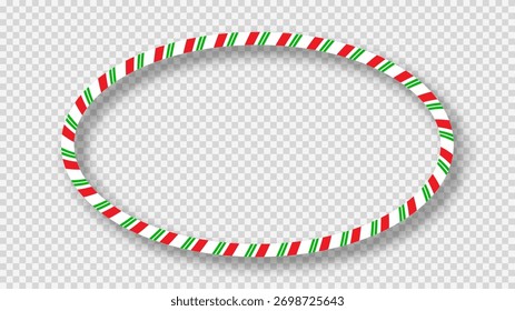 Moldura oval de cana de doce de Natal com listras vermelhas, verdes e brancas. Perfeito para cartões de férias, banners ou modelos festivos. Ilustração vetorial