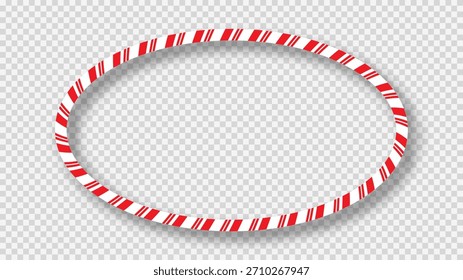 Christmas candy cane oval frame with red and white stripes. Perfect for holiday cards, banners, or festive templates. Vector illustration