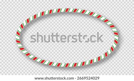 Christmas candy cane oval frame with red, green and white stripes. Perfect for holiday cards, banners, or festive templates. Vector illustration