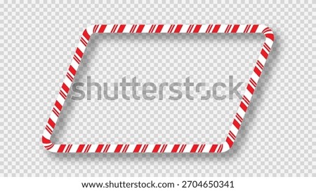 Christmas candy cane paralellogram shape frame with red and white stripes. Perfect for holiday cards, banners, or festive templates. Vector illustration