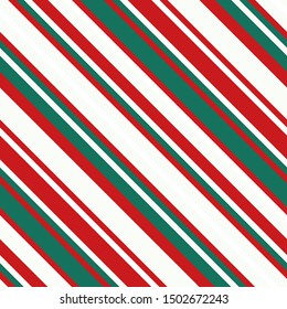 Christmas candy cane pattern. Green. red and white diagonal lines. Seamless vector illustration 