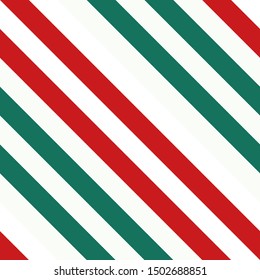 Christmas candy cane pattern. Green. red and white diagonal lines. Seamless vector illustration