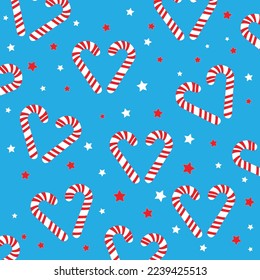 christmas candy cane pattern on blue background