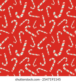 Christmas candy cane pattern seamless vector illustration. Red festive Xmas background with sweet holiday elements. 