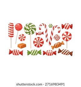 Weihnachten Candy Cane und Pfefferminze Süßigkeiten Set flache Vektorgrafik