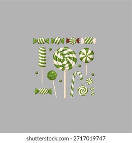 Weihnachten Candy Cane und Pfefferminze Süßigkeiten Set flache Vektorgrafik