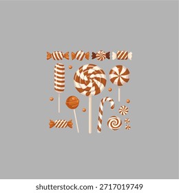 Weihnachten Candy Cane und Pfefferminze Süßigkeiten Set flache Vektorgrafik