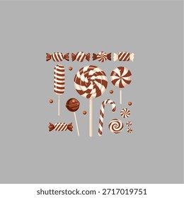 Weihnachten Candy Cane und Pfefferminze Süßigkeiten Set flache Vektorgrafik