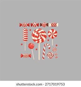 Weihnachten Candy Cane und Pfefferminze Süßigkeiten Set flache Vektorgrafik