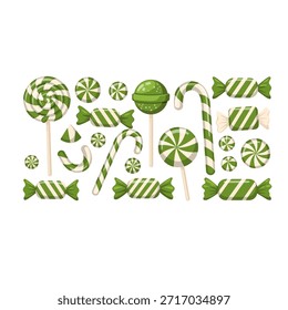 Christmas Candy Cane and Peppermint Sweets Set Flat Vector Illustration