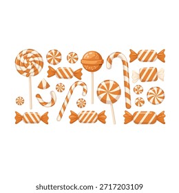 Christmas Candy Cane and Peppermint Sweets Set Flat Vector Illustration