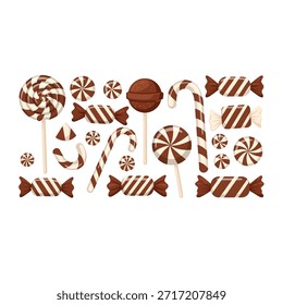 Weihnachten Candy Cane und Pfefferminze Süßigkeiten Set flache Vektorgrafik