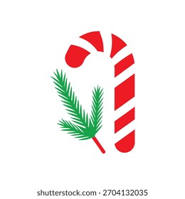Weihnachts-Candy-Rohr und Kiefer Zweig Symbol