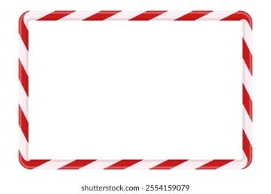 Christmas candy cane rectangular frame. Blank festive background with striped red border.