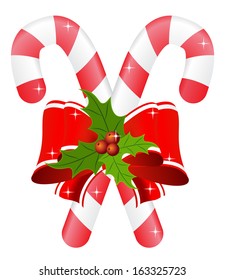 Christmas candy cane with red bow isolated on white background
