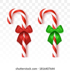 Christmas candy cane with red bow. Christmas cane, christmas candy, christmas stick, red candy.