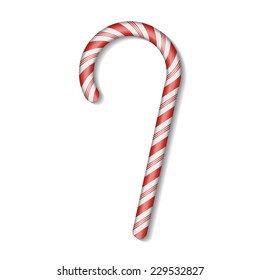 Christmas Candy Cane with red bow isolated on white background. Happy holidays and merry celebrations. Vector candy cane  illustration EPS10