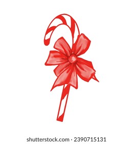 Weihnachtskerzenrohr mit roter Schleife. Vektorgrafik einzeln auf weißem Hintergrund für Urlaubsdesign.