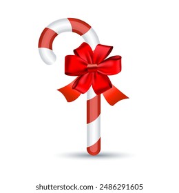 Christmas candy cane with red bow , vector illustration