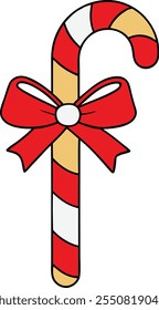 Christmas Candy Cane with Red Bow Festive Sweet Treat