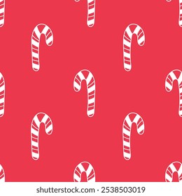 Navidades Candy Cane Red Doodle sin patrón. Fondo mínimo con dulces tradicionales de Navidad. Repita la Ilustración vectorial para envolver la tela del ornamento de la decoración de papel
