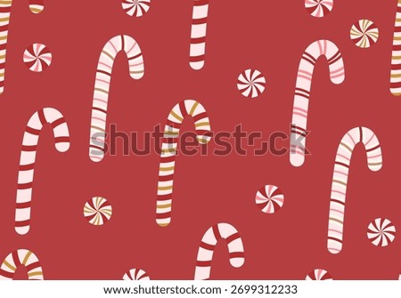 Christmas Candy Cane Red Doodle Seamless Pattern. Christmas candy lollipop seamless pattern. New Year pattern
