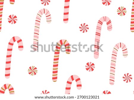 Christmas Candy Cane Red Doodle Seamless Pattern. Christmas candy lollipop seamless pattern. New Year pattern. Holiday cute design
