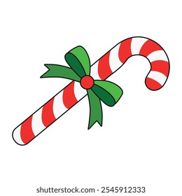 A "Christmas Candy Cane with Red Ribbon Simple Vector" showcases a classic holiday candy cane wrapped with a vibrant red ribbon. This minimalist and scalable design is perfect for festive decorations,