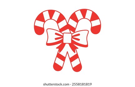 Christmas candy cane with red ribbon simple vector
