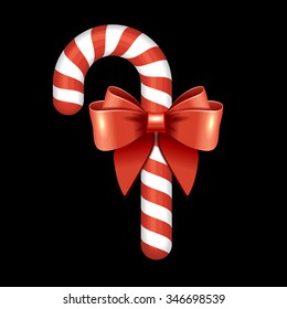 Christmas Candy Cane with Red Ribbon. Vector